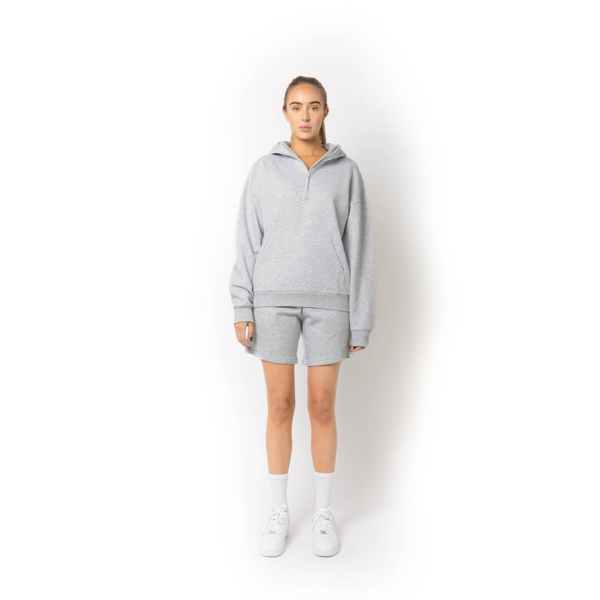 HERO-4220 Unisex Drop Shoulder Scuba 1/2 Zip Hoodie - Ash Heather