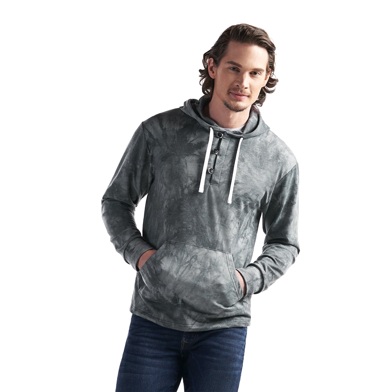P0230 Custom Men’s Tie-Dye French Terry Cowl Neck Pullover Hoodie - Fleece