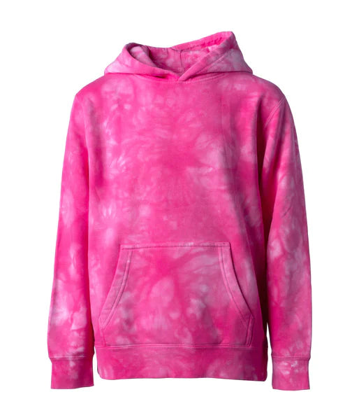 PRM1500TD - Youth Midweight Tie Dye Hooded Pullover - Pink / XS - HOODIES