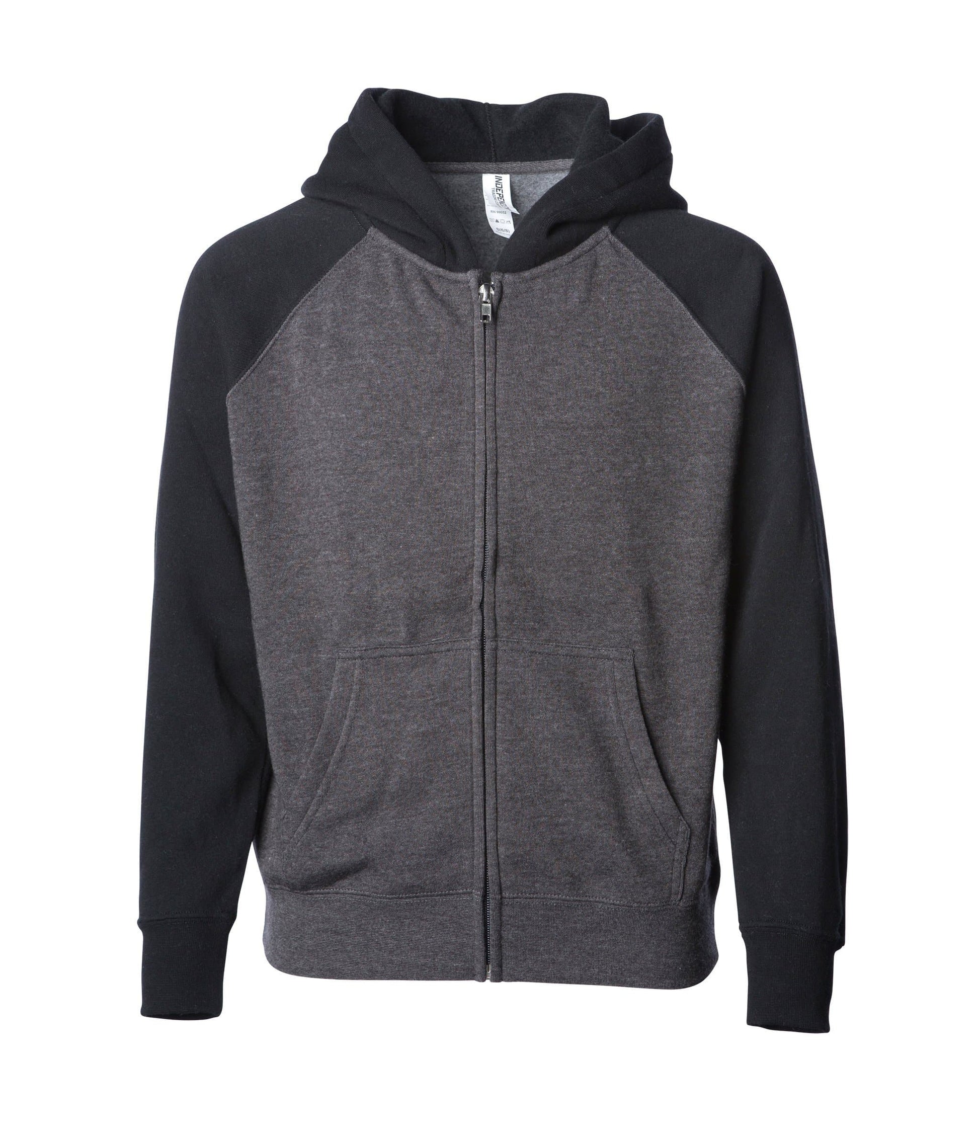 PRM15YSBZ - Youth Lightweight Special Blend Raglan Zip Hood - Carbon Black / XS - ZIPS