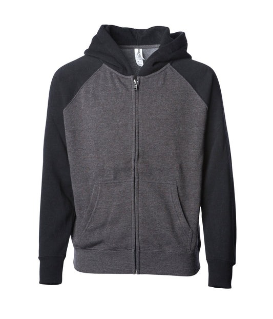 PRM15YSBZ - Youth Lightweight Special Blend Raglan Zip Hood - Carbon Black / XS - ZIPS