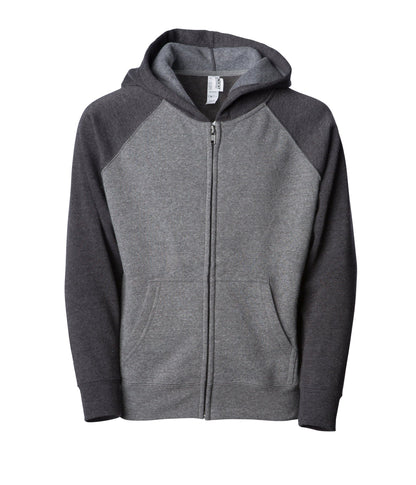 PRM15YSBZ - Youth Lightweight Special Blend Raglan Zip Hood - Nickel Carbon / XS - ZIPS