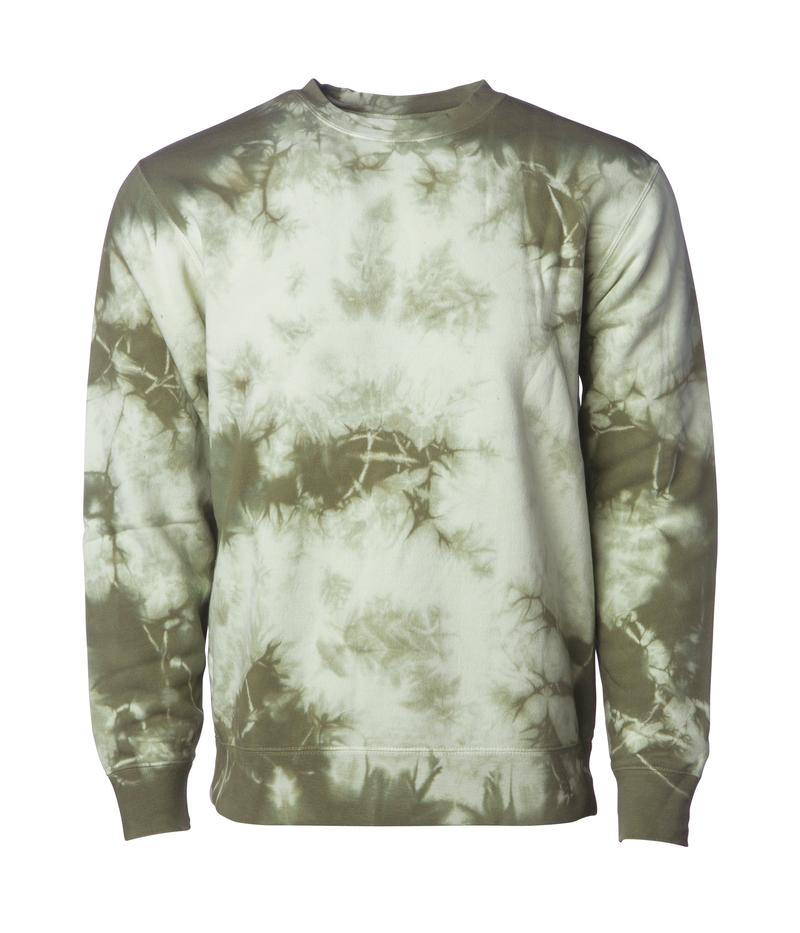 PRM3500TD - Unisex Midweight Tie Dye Crew - Olive / XS - CREWNECKS