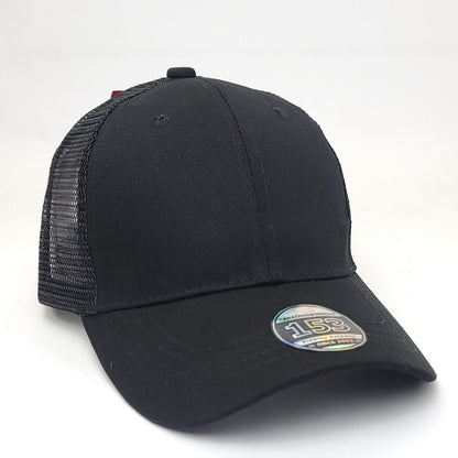 Trucker Cap - 153 Cotton Structured Black Mesh Adjustable - OSFA / Plain