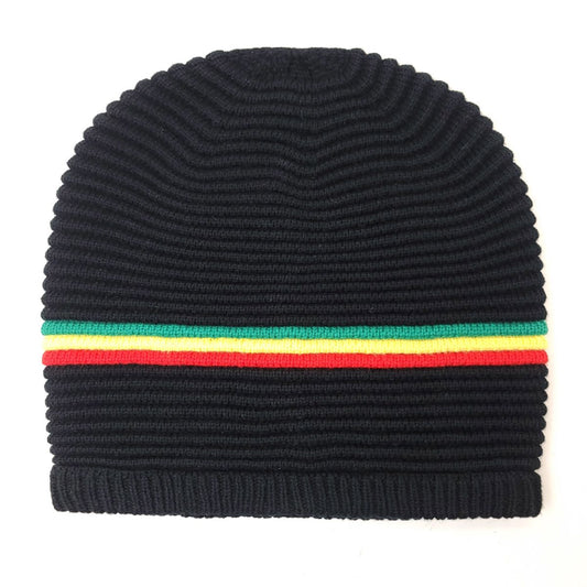RASTA Knitted Beanie- R0001GYR Cotton OSFA - Black / Rasta Beanie