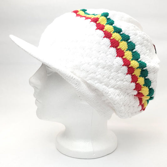 RASTA Knitted Visor Beanie- RV0005 Cotton OSFA - White / Rasta Beanie