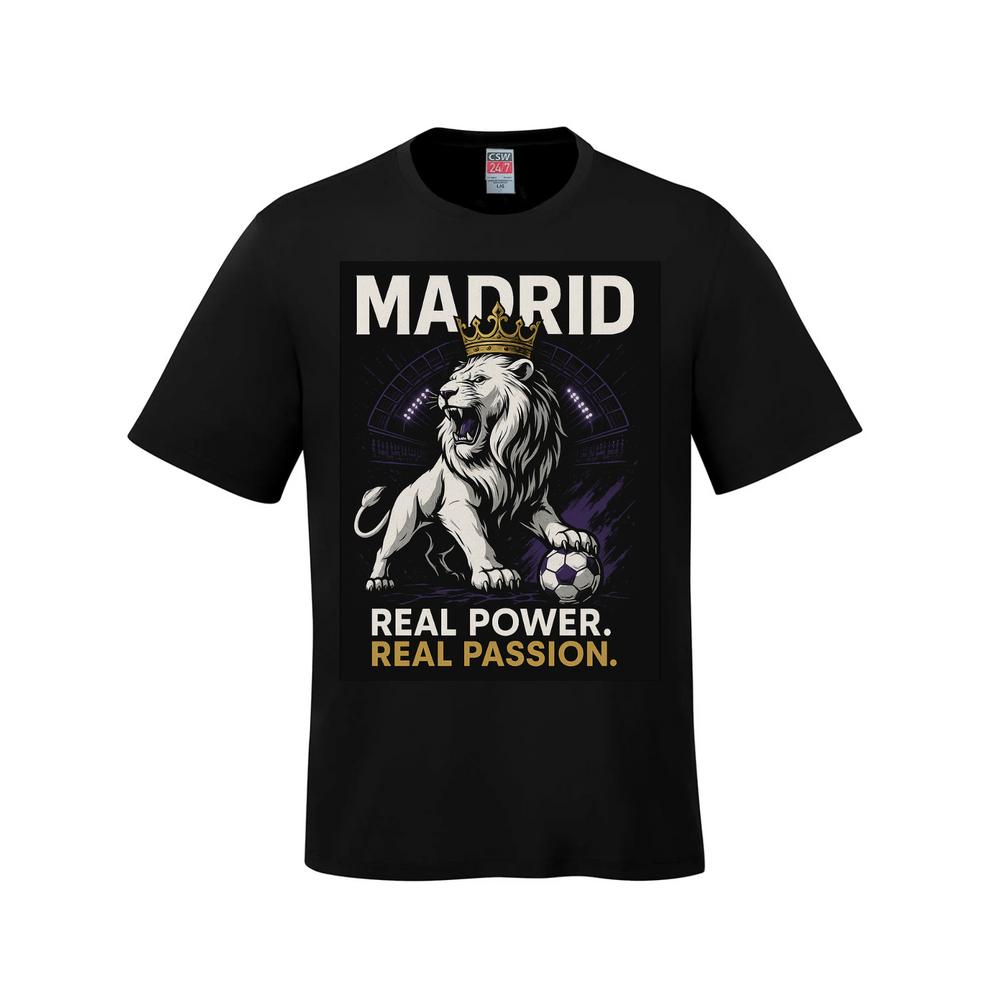 Madrid Rises – Real Power, Real Passion Fanfare T-Shirt (White & Black Editions)