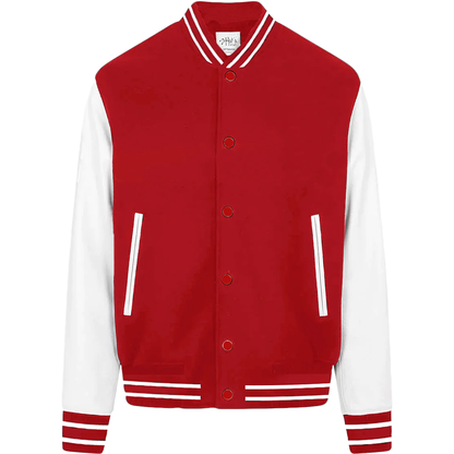 Leather Letterman Jacket - Red White / S - COATS & JACKETS