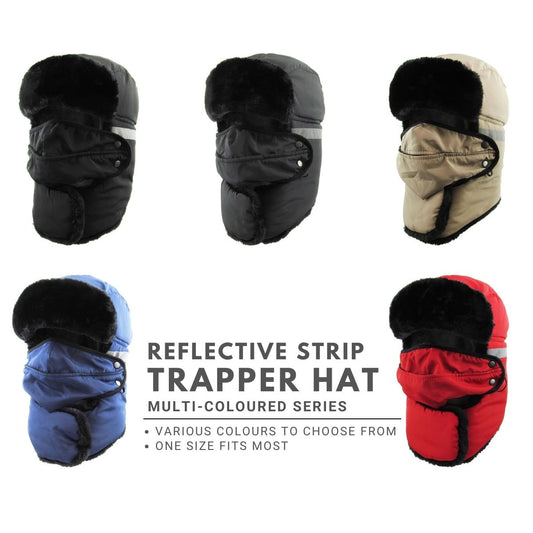 Trapper Hat - Heavy Duty with Mask & Neck Warmer Reflective Strip - Multi-Coloured