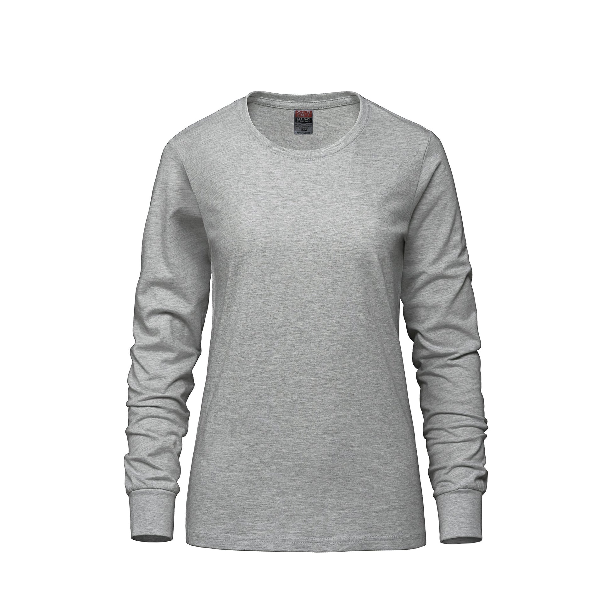 S05616 - Breeze - Ladies RING SPUN Combed Cotton Long Sleeve Crewneck T-Shirt - Athletic Grey Heather / XS