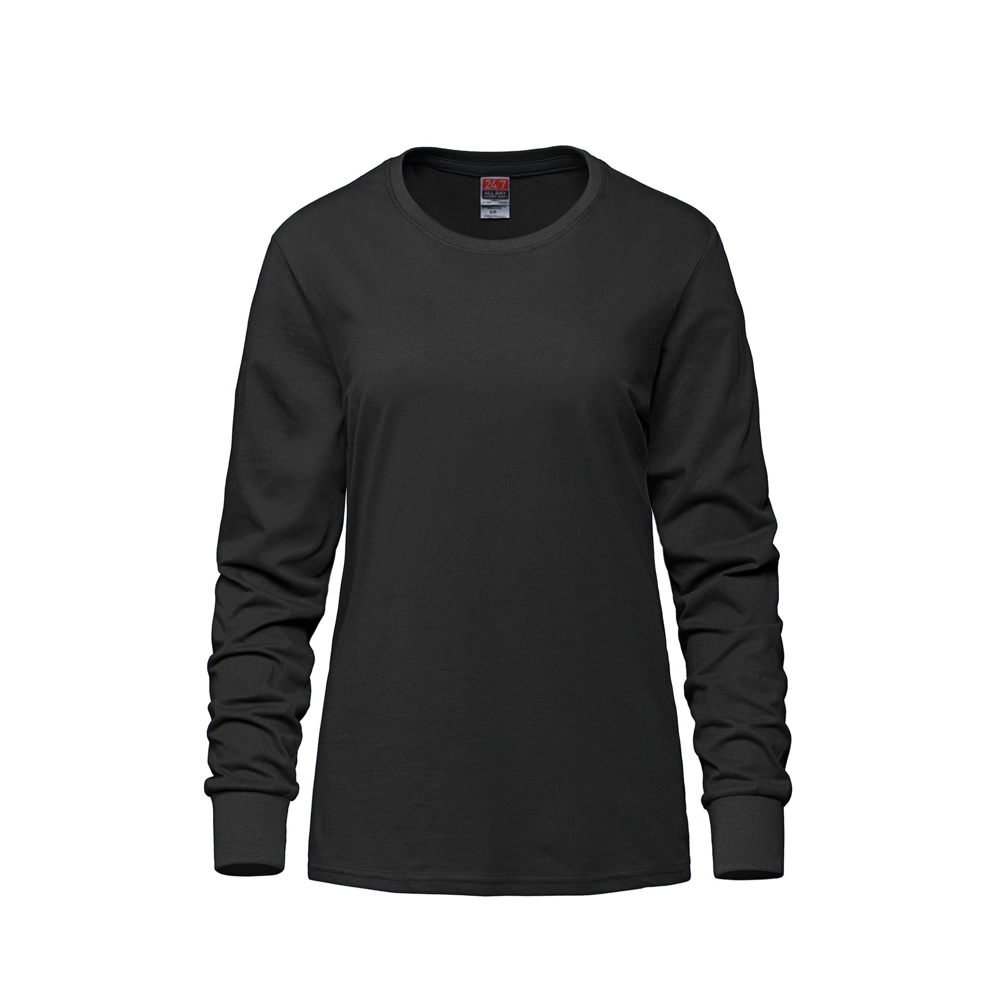 S05616 - Breeze - Ladies RING SPUN Combed Cotton Long Sleeve Crewneck T-Shirt - Black / XS