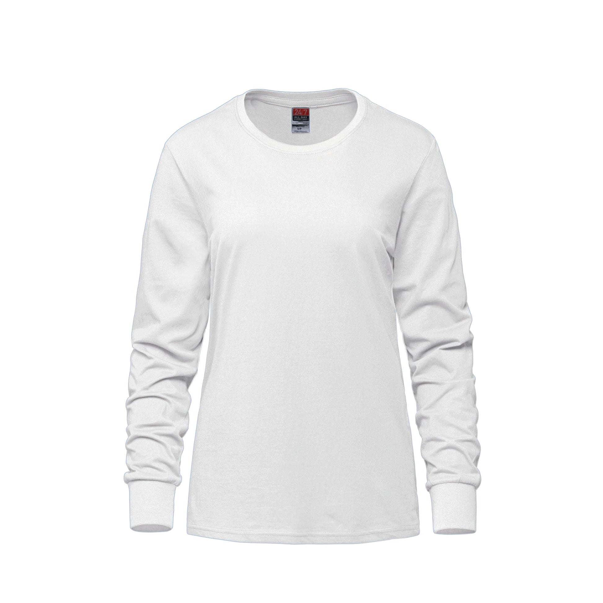 S05616 - Breeze - Ladies RING SPUN Combed Cotton Long Sleeve Crewneck T-Shirt - White / XS