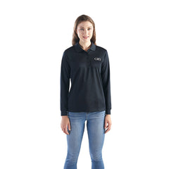Woman wearing Ladies Long Sleeve Pique Mesh Polo shirt S05738 Birdie with cart button
