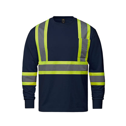S05995 - Paramount - Cotton Long Sleeve Hi-Vis T-Shirt - Navy / XS