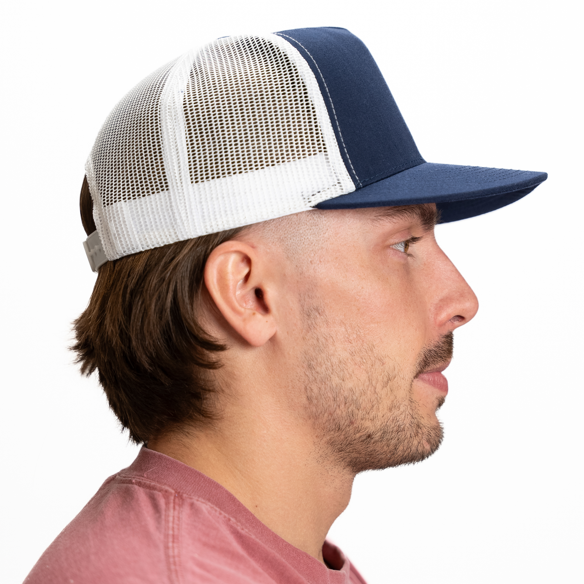 GNV-017M - 5 Panels Round Flat Bill Mesh Snapback Cap - CAPS