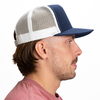 GNV-017M - 5 Panels Round Flat Bill Mesh Snapback Cap - CAPS