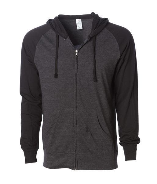 SS155RJZ - Lightweight Jersey Raglan Zip Hood - Charcoal Heather Black / XS - CLOSE