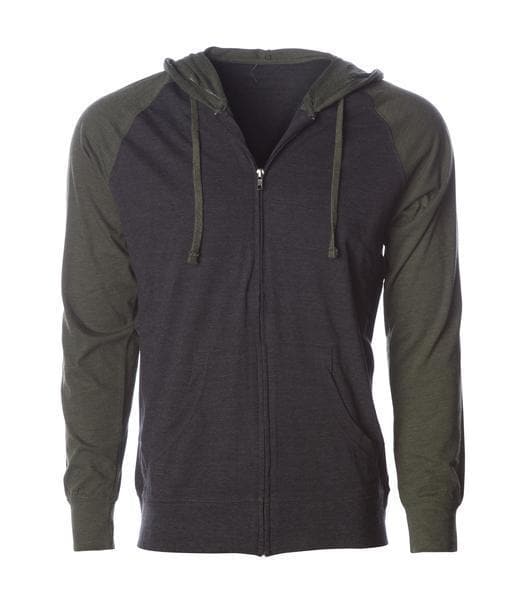 SS155RJZ - Lightweight Jersey Raglan Zip Hood - Charcoal Heather Army / XS - CLOSE