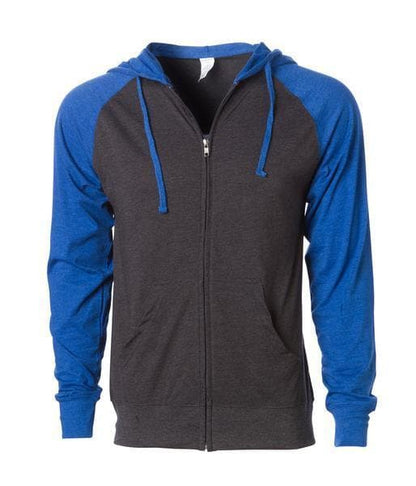 SS155RJZ - Lightweight Jersey Raglan Zip Hood - Charcoal Heather Royal / XS - CLOSE