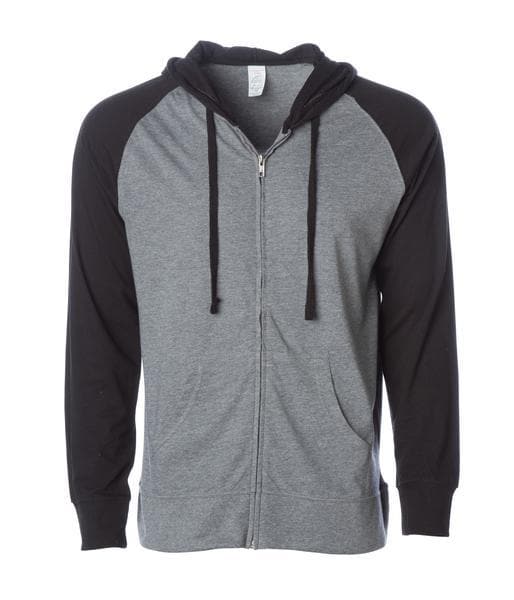 SS155RJZ - Lightweight Jersey Raglan Zip Hood - Gunmetal Heather Black / XS - CLOSE
