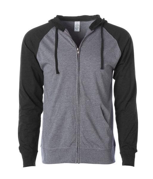 SS155RJZ - Lightweight Jersey Raglan Zip Hood - Gunmetal Heather Charcoal / XS - CLOSE