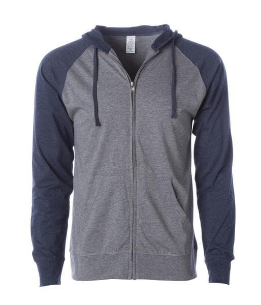 SS155RJZ - Lightweight Jersey Raglan Zip Hood - Gunmetal Heather Classic Navy / XS - CLOSE