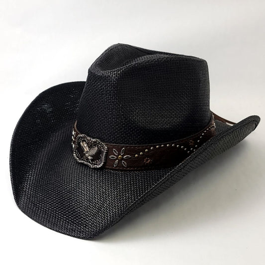 Natural Straw Cowboy Hat - ST098BK Black - OSFA