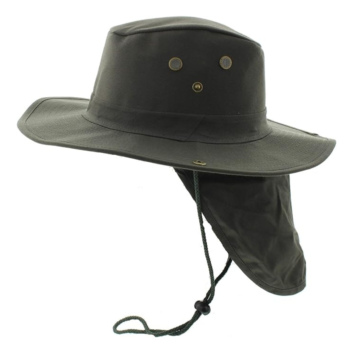 Safari Hat with Neck Cover Solid Various Colours & Sizes - Olive / Small