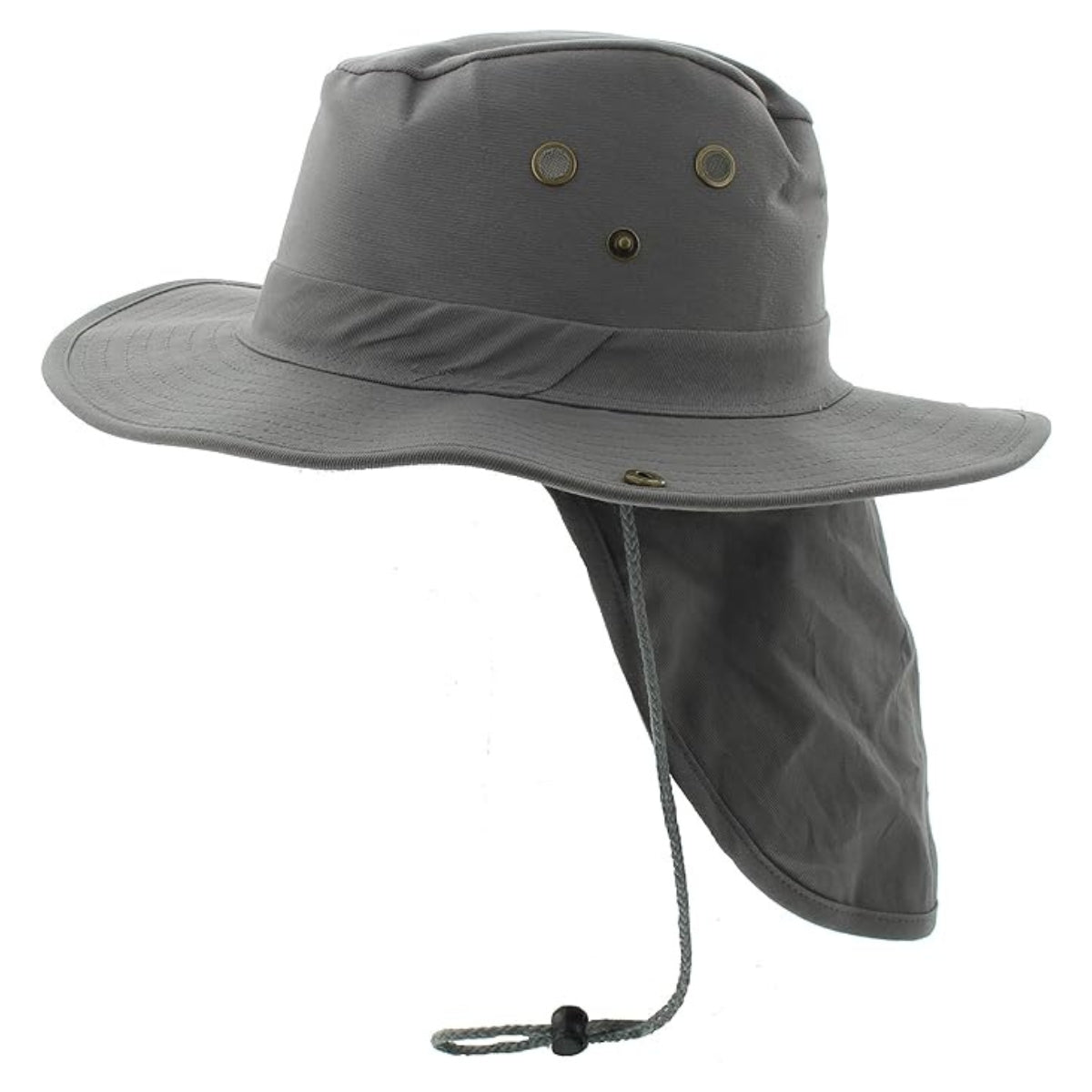 Safari Hat with Neck Cover Solid Various Colours & Sizes - Grey / Small