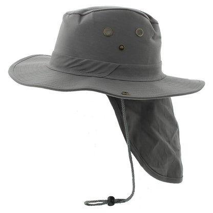 Safari Hat with Neck Cover Solid Various Colours & Sizes - Grey / Small