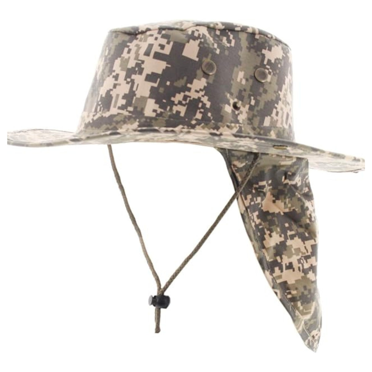 Safari Hat with Neck Cover Solid Various Colours & Sizes - Digital Green Camo / Small
