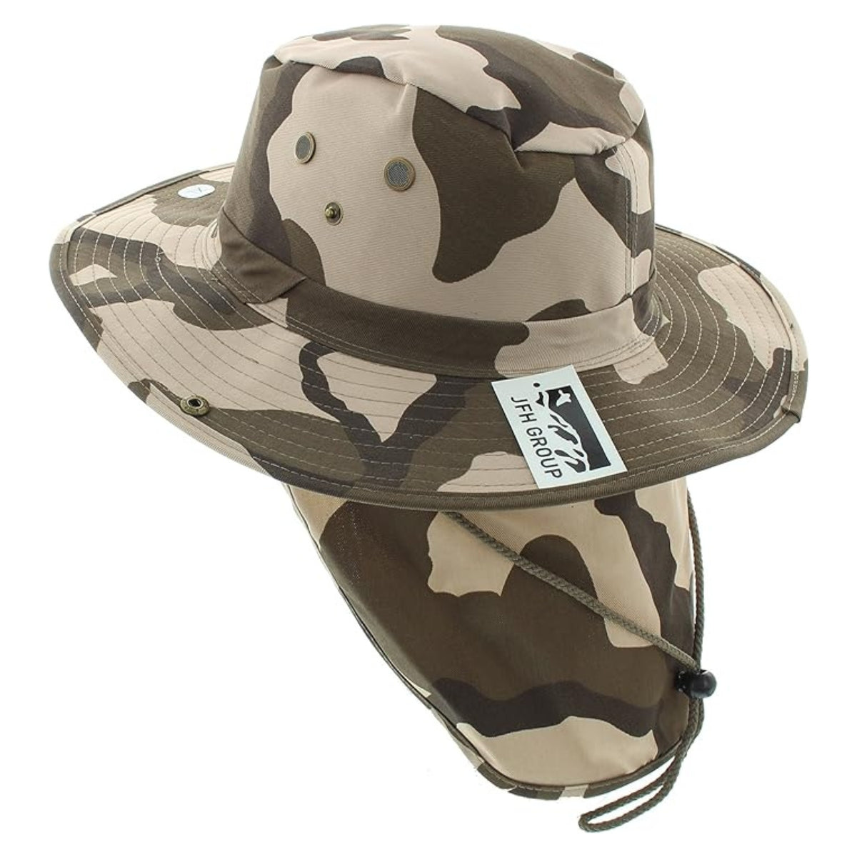Safari Hat with Neck Cover Solid Various Colours & Sizes - Desert Camo / Small