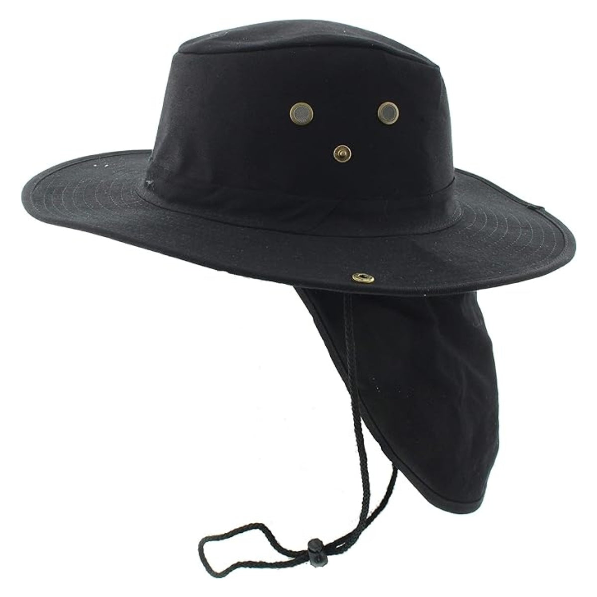 Safari Hat with Neck Cover Solid Various Colours & Sizes - Black / Small