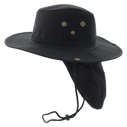 Safari Hat with Neck Cover Solid Various Colours & Sizes - Black / Small