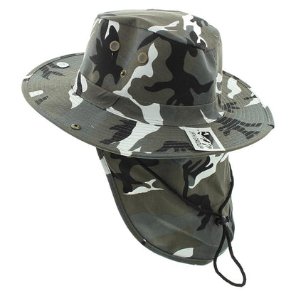 Safari Hat with Neck Cover Solid Various Colours & Sizes - City Camo / Small