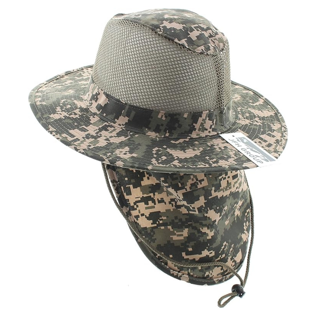 Safari Hat with Neck Cover Mesh Various Colours & Sizes - Digital Green Camo / Small