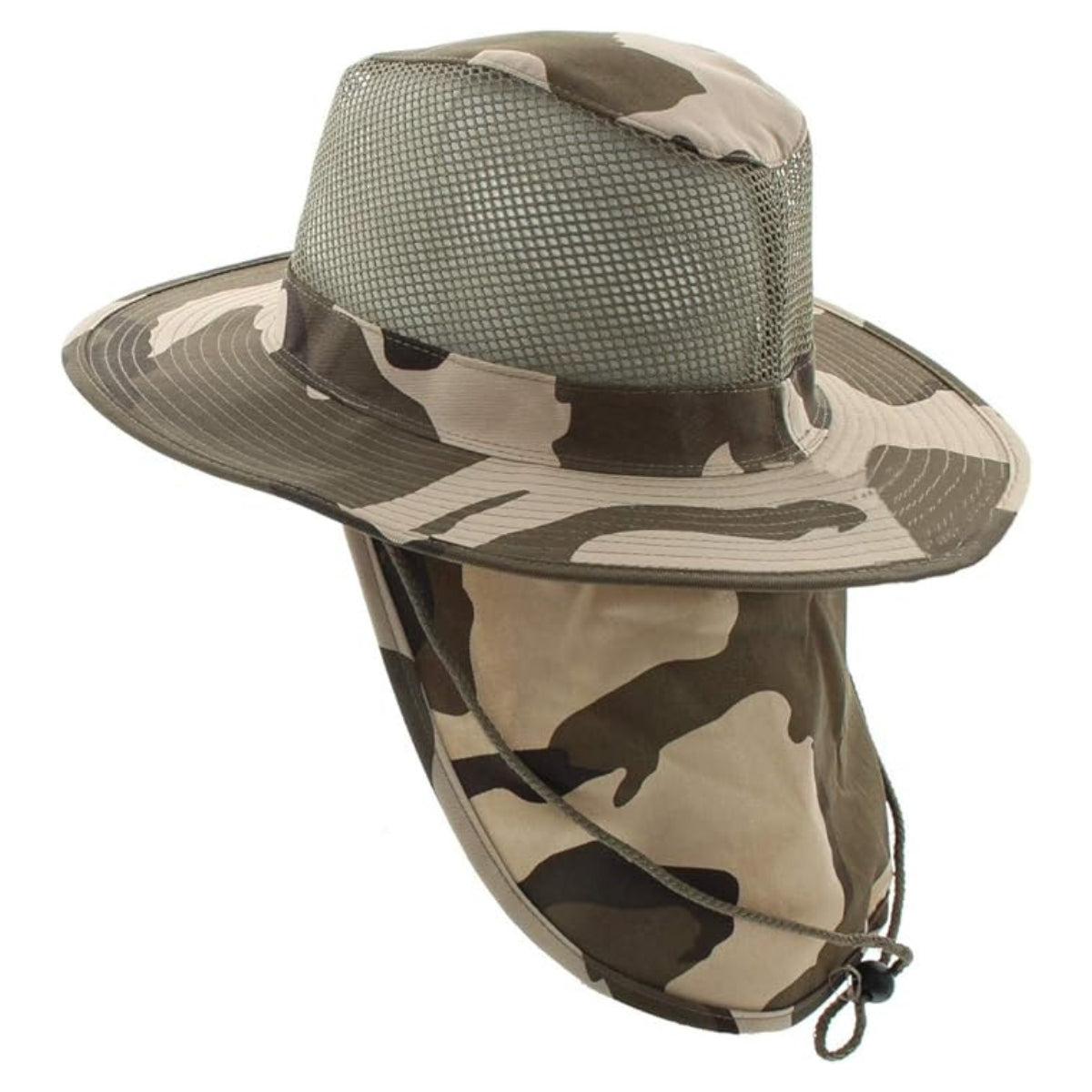 Safari Hat with Neck Cover Mesh Various Colours & Sizes - Desert Camo / Small