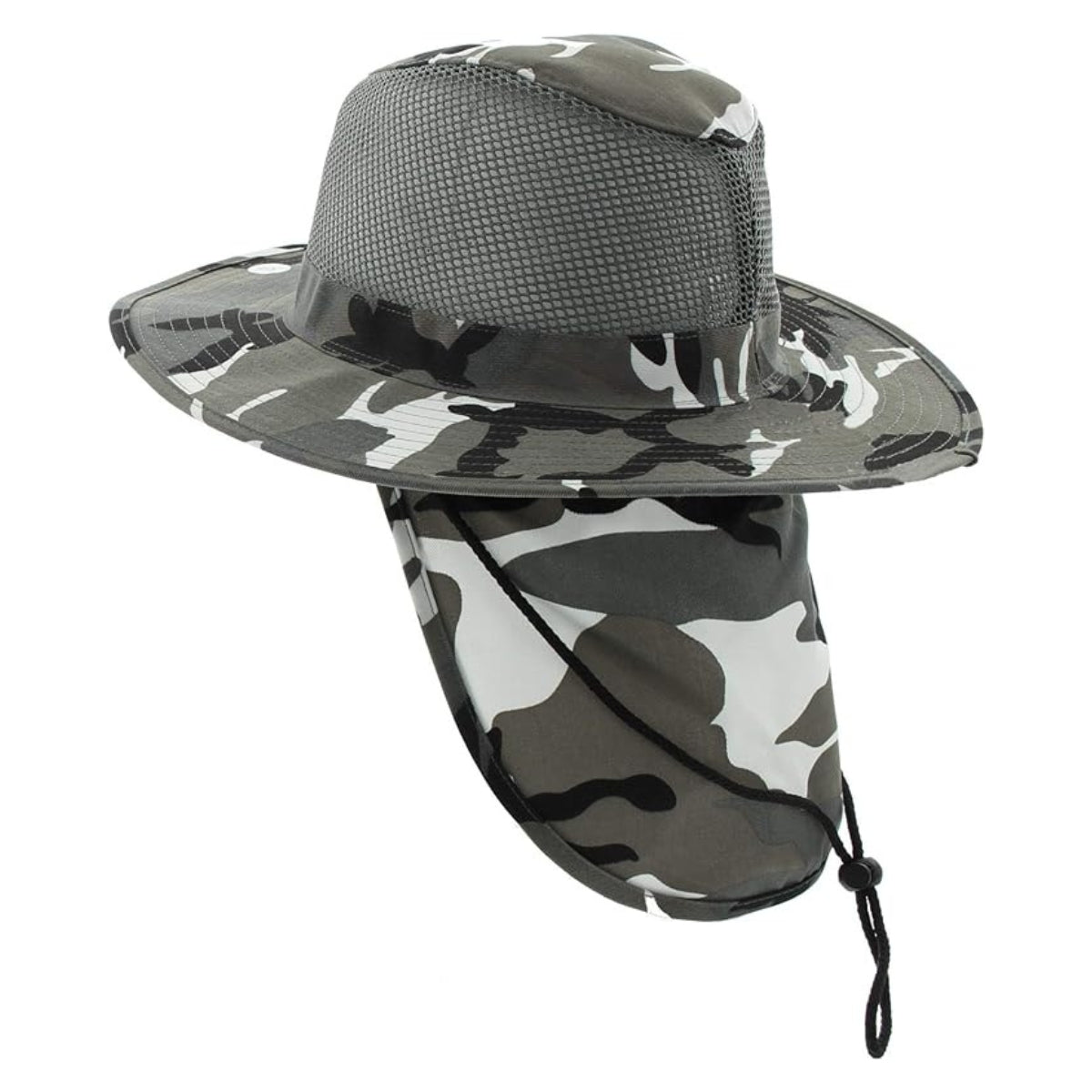 Safari Hat with Neck Cover Mesh Various Colours & Sizes - City Camo / Small