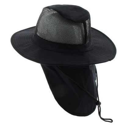 Safari Hat with Neck Cover Mesh Various Colours & Sizes - Black / Small