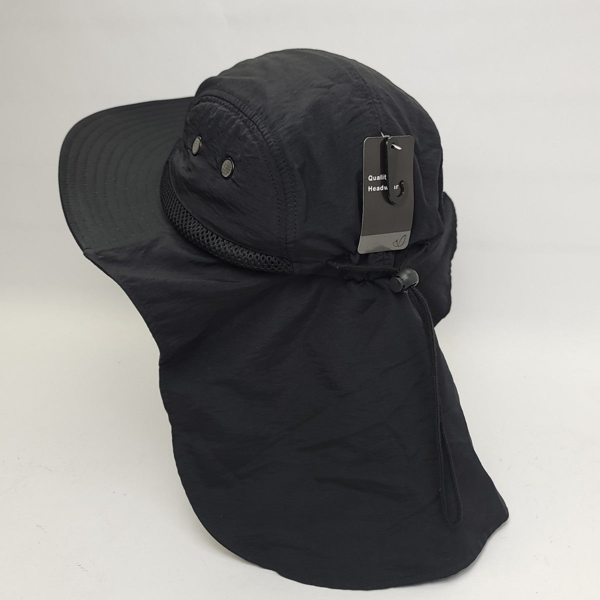 Outdoor Beach Hat with Neck Cover F006 Multi-Coloured Adjustable Water Resistant - Black - Safari