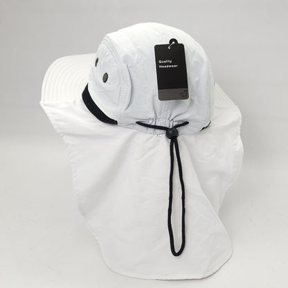 Outdoor Beach Hat with Neck Cover F006 Multi-Coloured Adjustable Water Resistant - White - Safari
