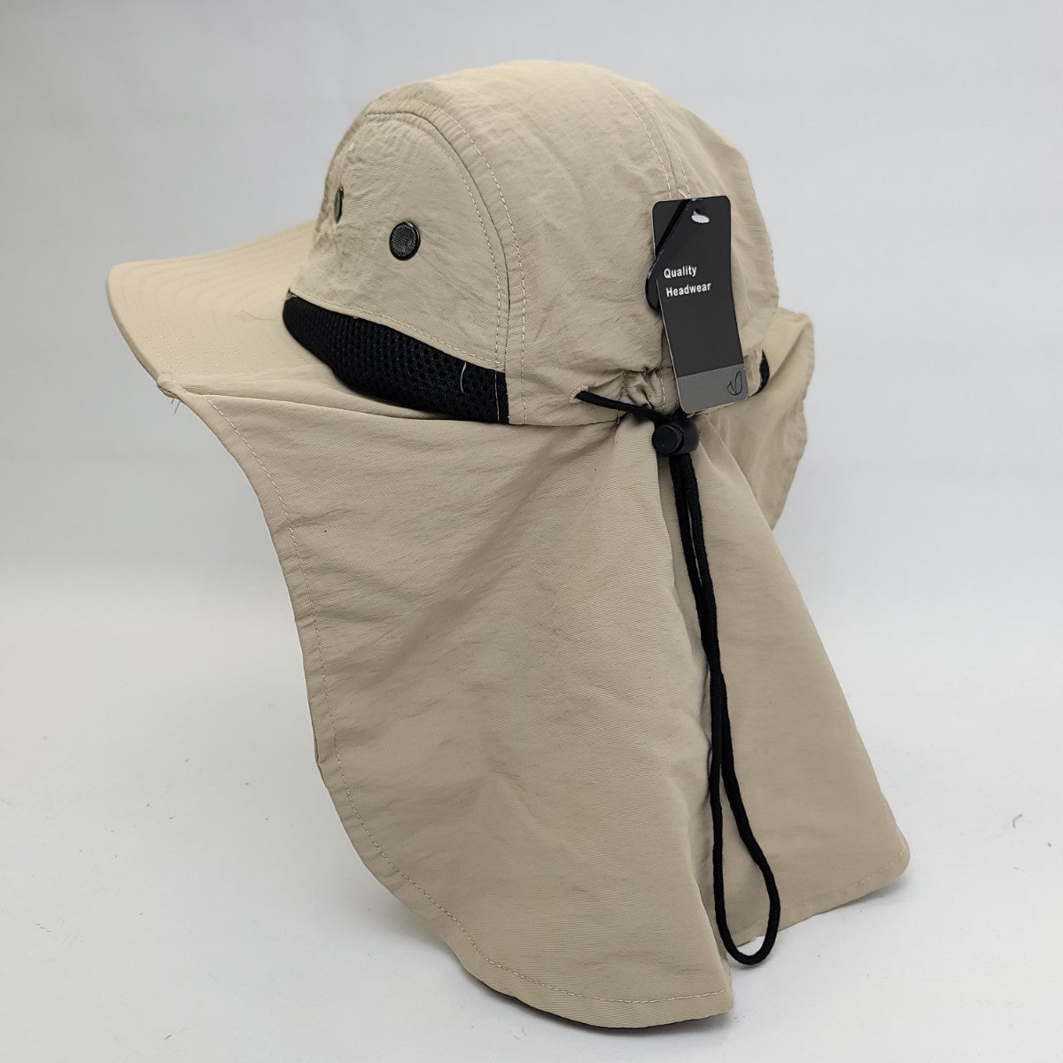 Outdoor Beach Hat with Neck Cover F006 Multi-Coloured Adjustable Water Resistant - Khaki - Safari