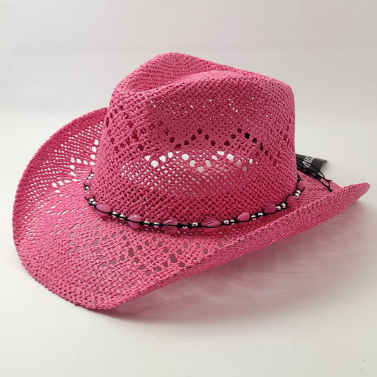 Natural Straw Cowboy Hat - ST121HPK Hot Pink - OSFA