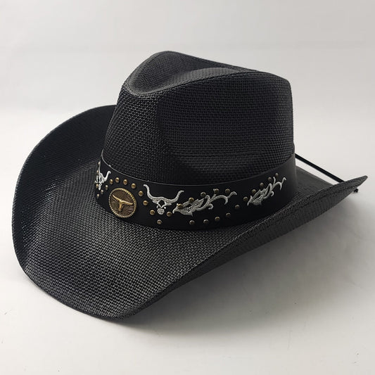 Natural Straw Cowboy Hat - ST122BK Black - OSFA