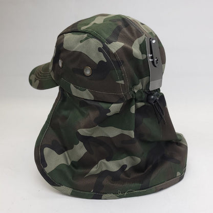 5 Panel Hiking Cap with Neck Cover Various Colours Adjustable - Green Camo / OSFA