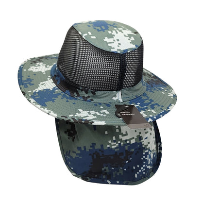 Safari Hat with Neck Cover Mesh Various Colours & Sizes - Digital Blue Camo / Small