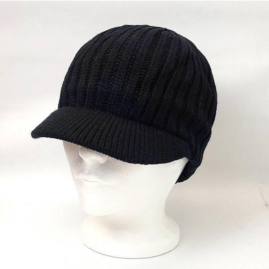 Plain Visor Ribbed Beanie - Black - OSFA - Toque