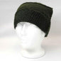 Wool Knit Beanie - Hand Made Olive & Black No Cuff - OSFA - Fashion
