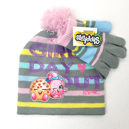 Youth - Girls Day Out Shopkins 2pcs set Winter Pom Beanie & Gloves - Character Knit Toque Set