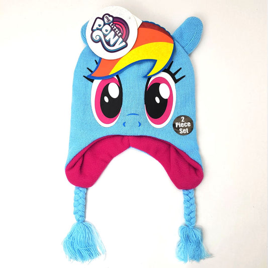 Youth - My Little Pony Rainbow Laplander Beanie Hat and Gloves set - Character Knit Toque Set